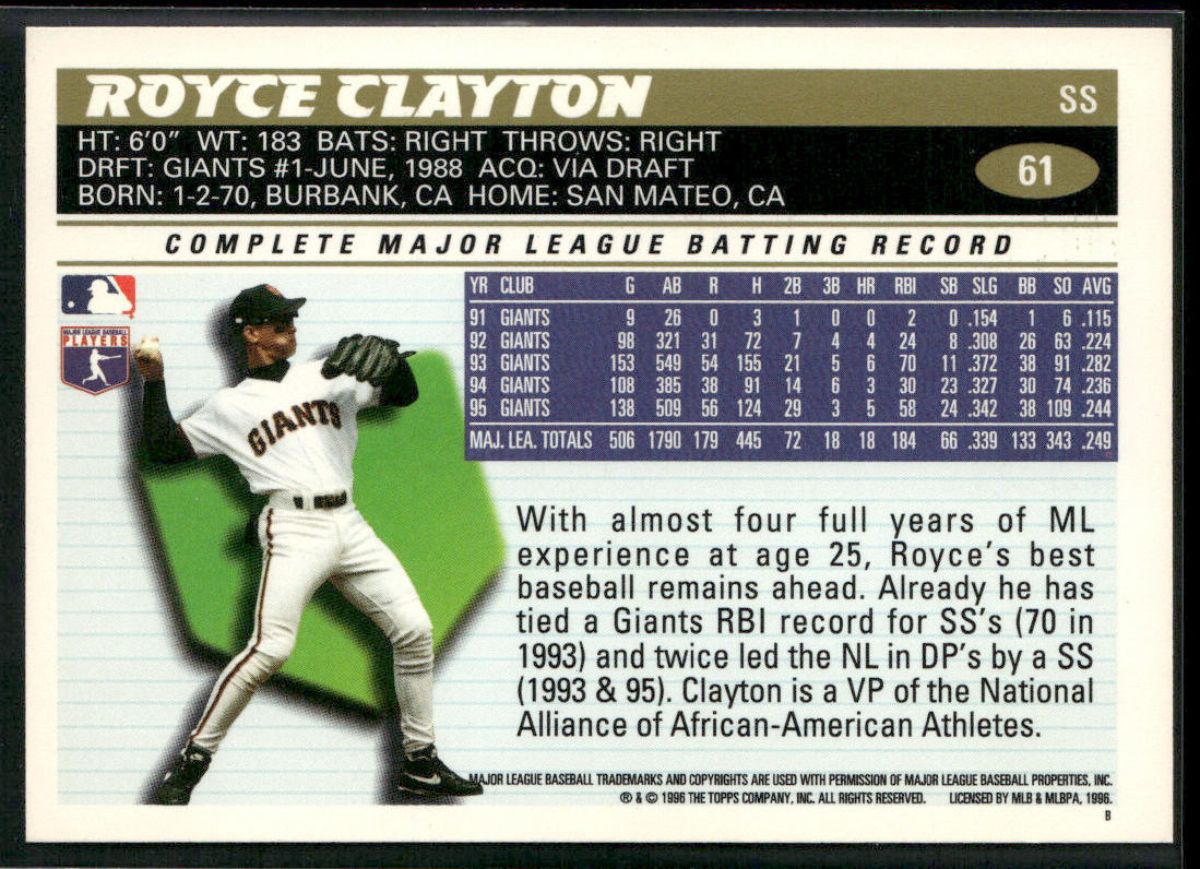 Royce Clayton 1996 Topps #61 San Francisco Giants