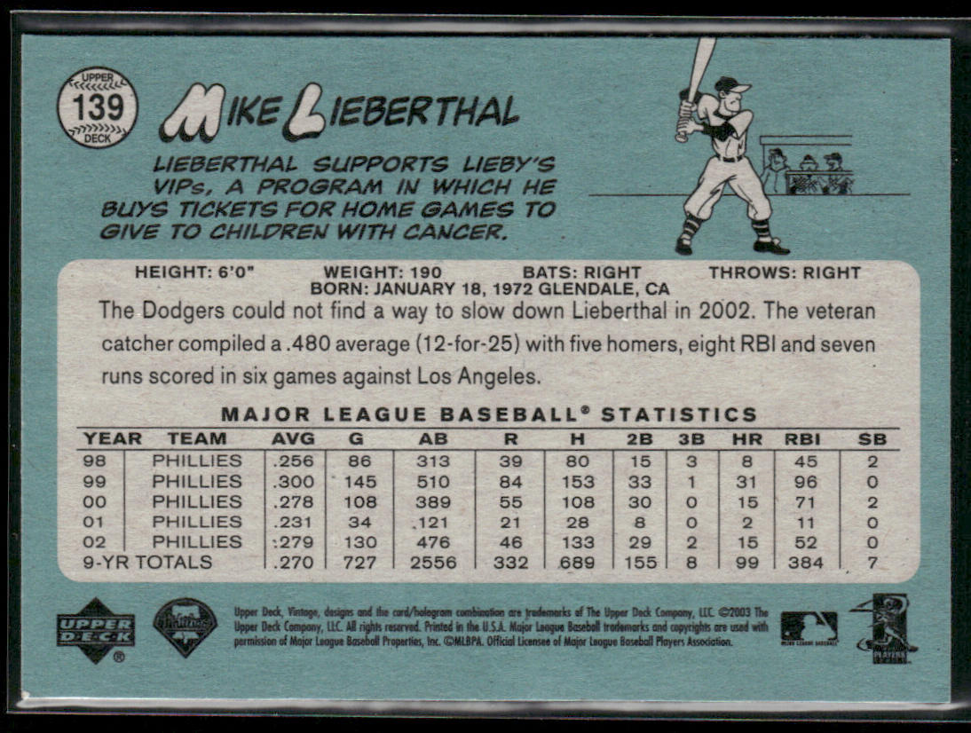 Mike Lieberthal 2003 Upper Deck Vintage #139 Philadelphia Phillies