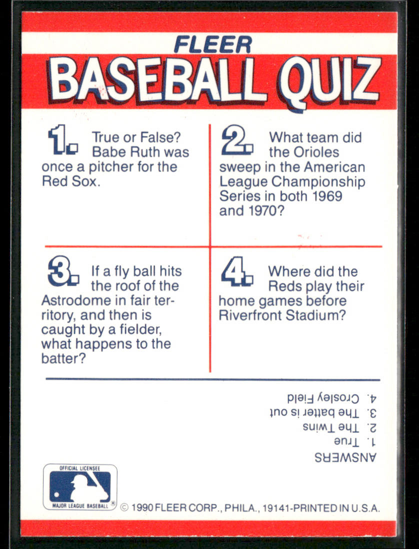 MLB: Orioles / Red Sox / Reds / Astros 1990 Fleer Action Team Stickers #NNO