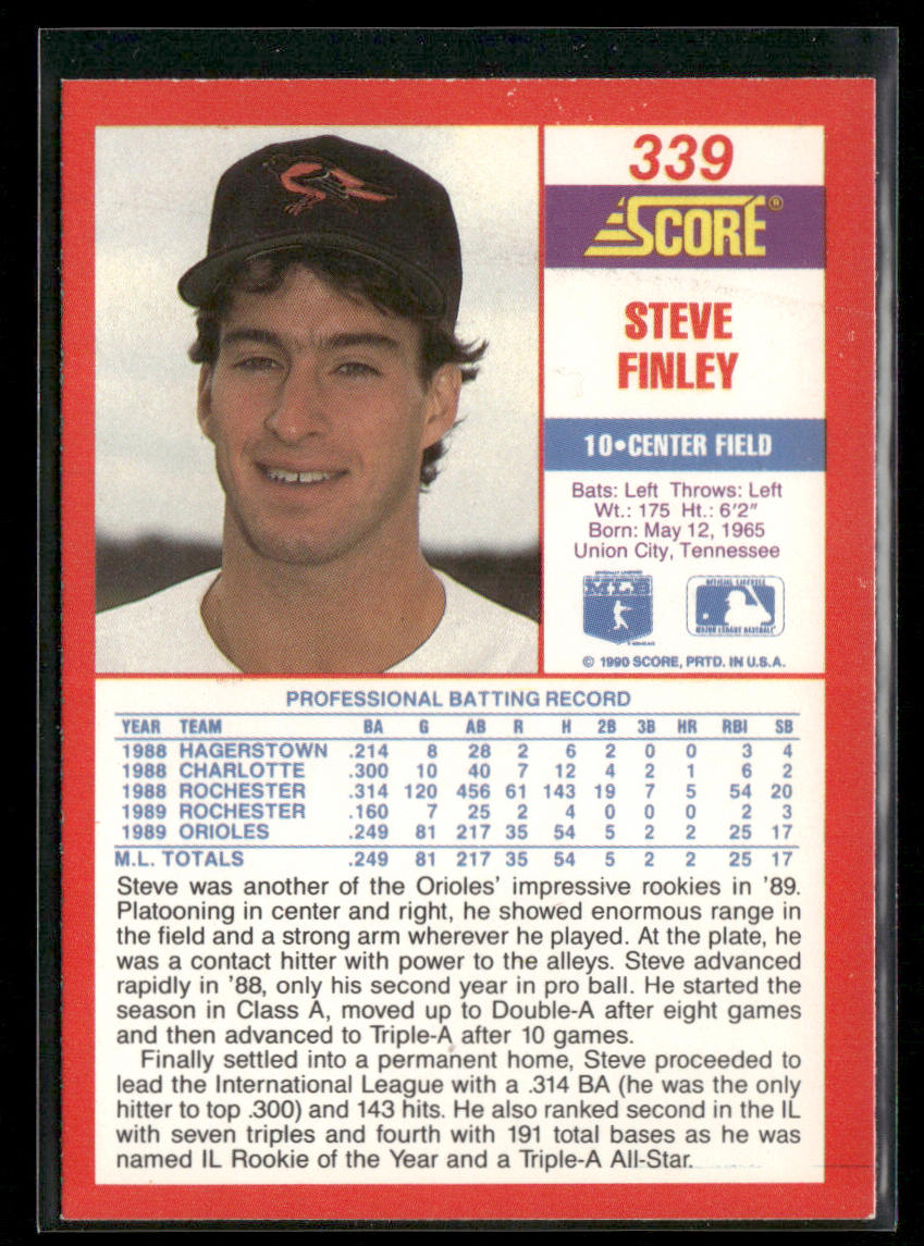 Steve Finley 1990 Score #339 Baltimore Orioles