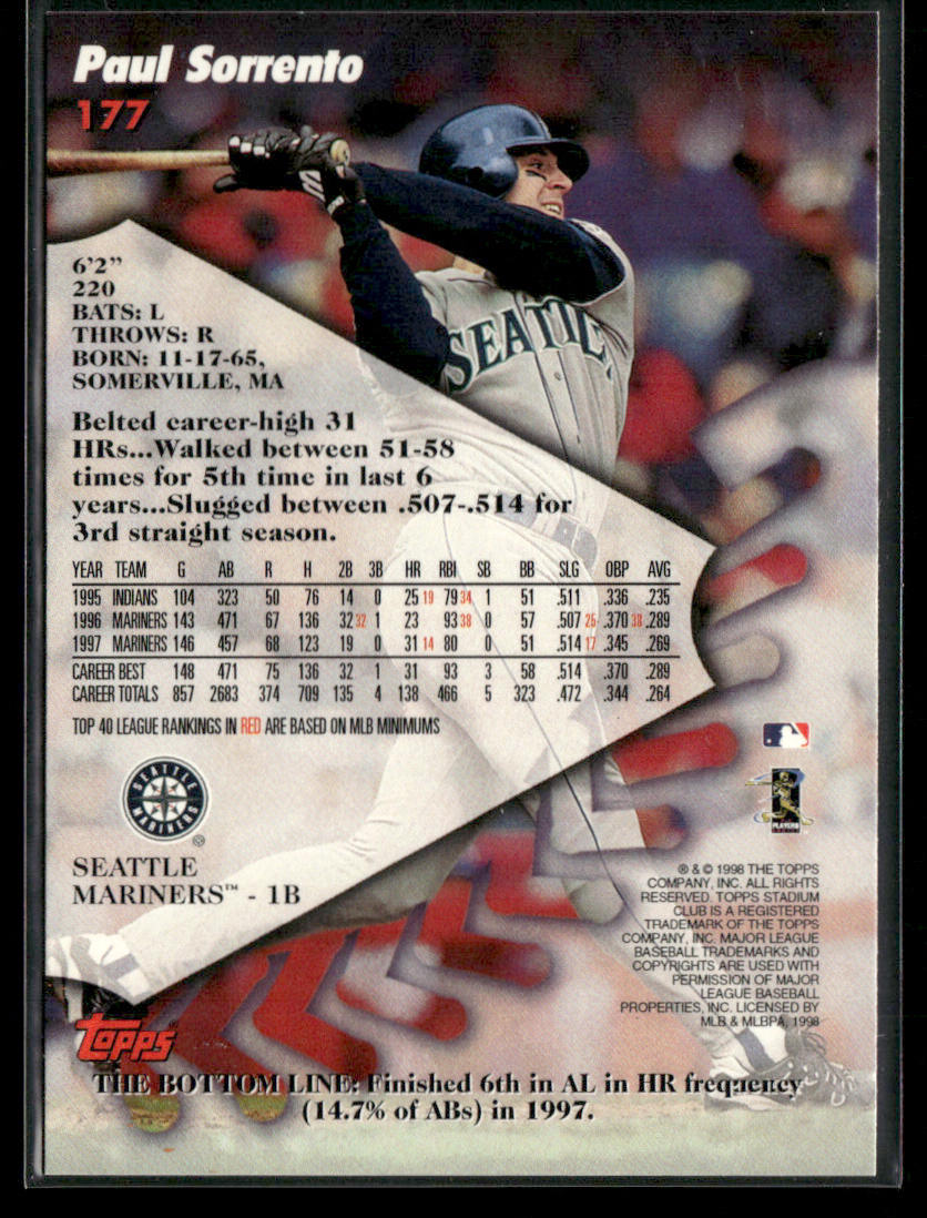 Paul Sorrento 1998 Stadium Club #177 Seattle Mariners