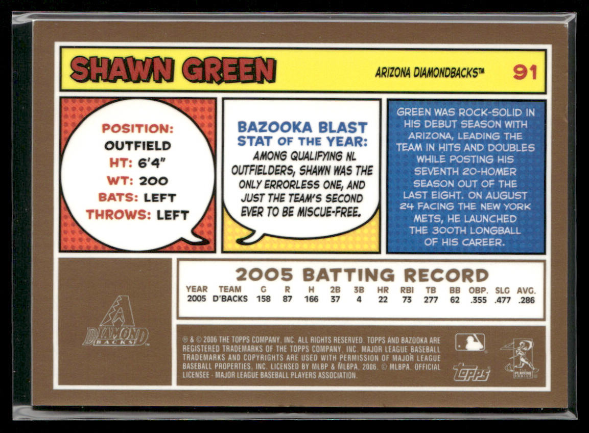 Shawn Green 2006 Bazooka Gold Chunks #91 Arizona Diamondbacks back