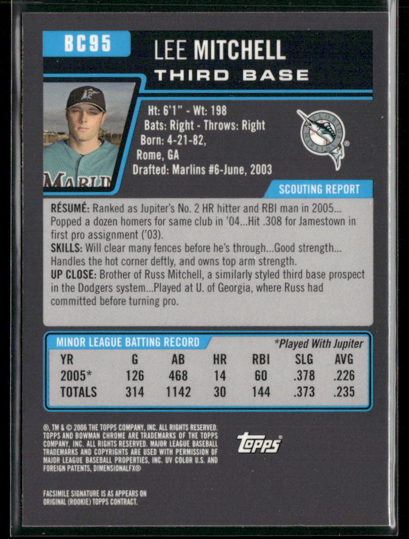 Lee Mitchell 2006 Bowman Chrome Prospects #BC95 Florida Marlins