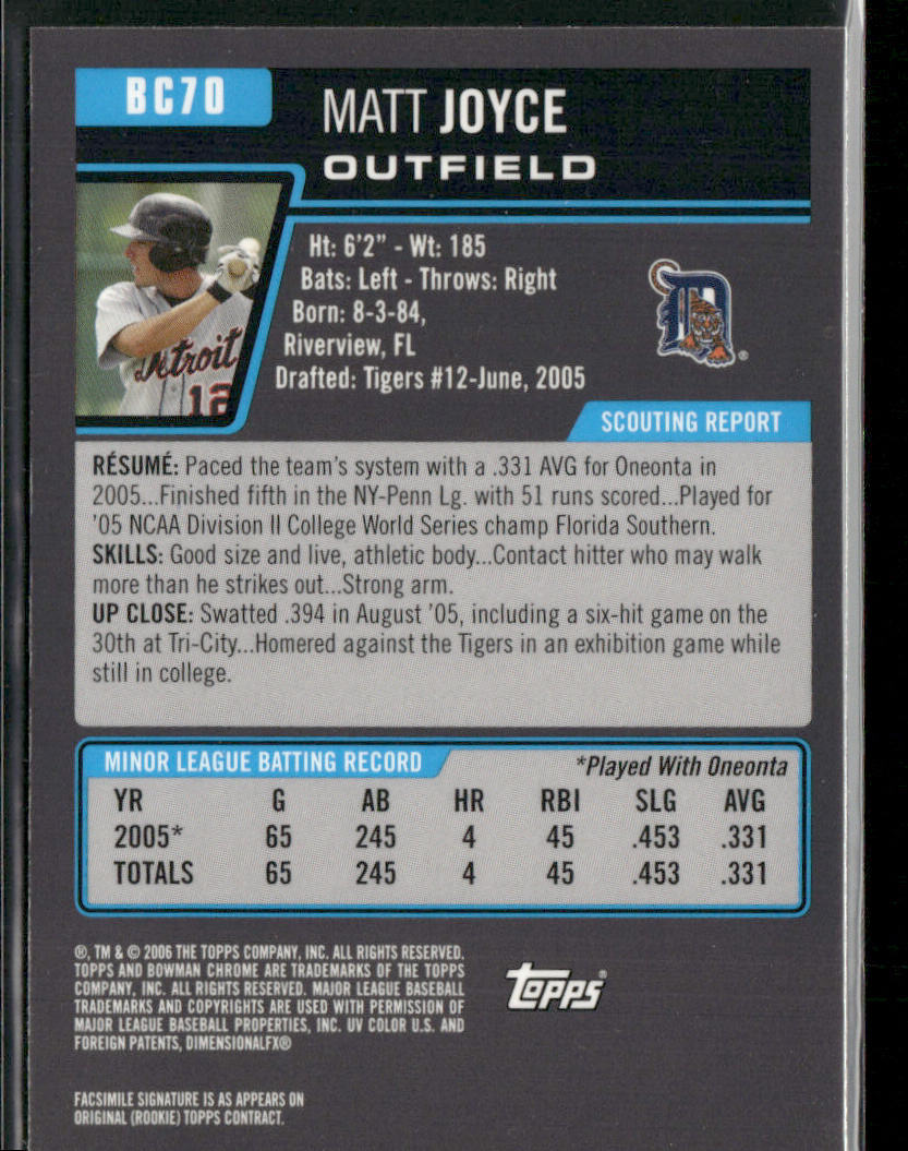 Matt Joyce 2006 Bowman Prospects #B70 Detroit Tigers