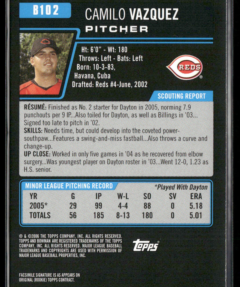 Camilo Vazquez 2006 Bowman Prospects #B102 Cincinnati Reds