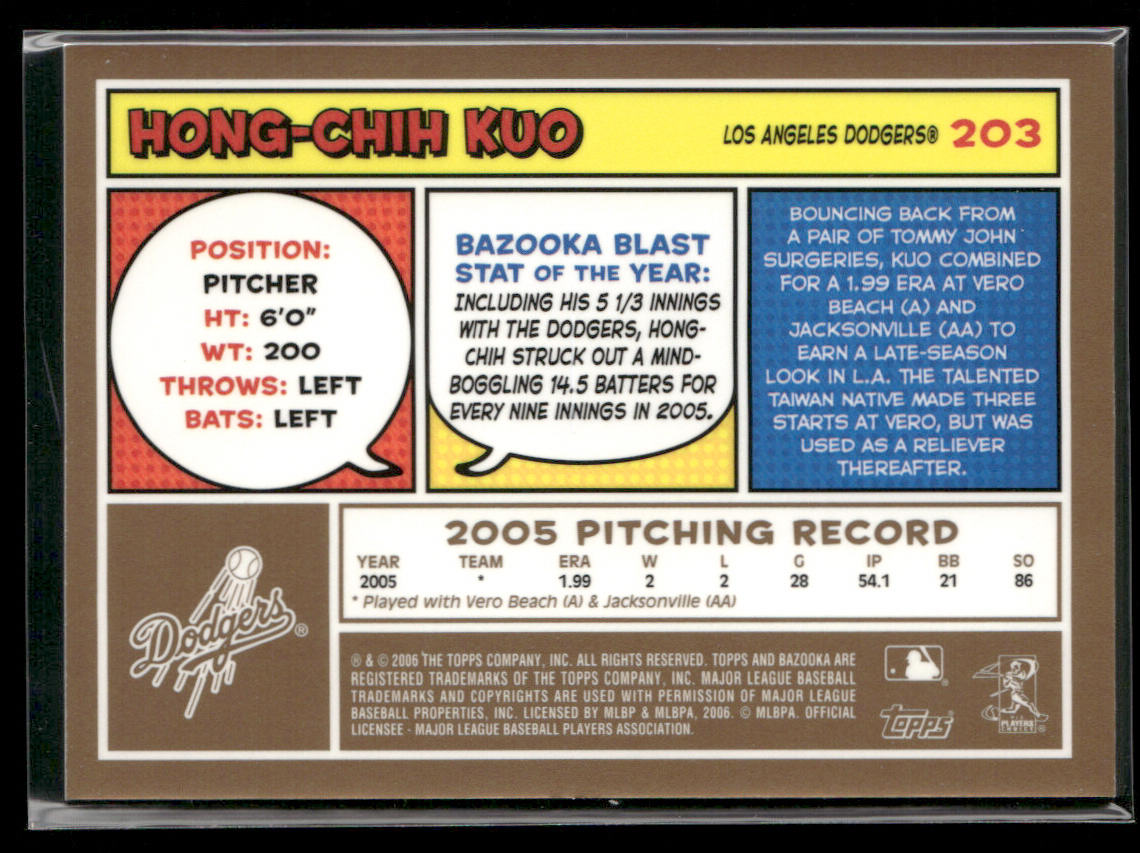 Hong-Chih Kuo 2006 Bazooka Gold Chunks #203 RC Los Angeles Dodgers
