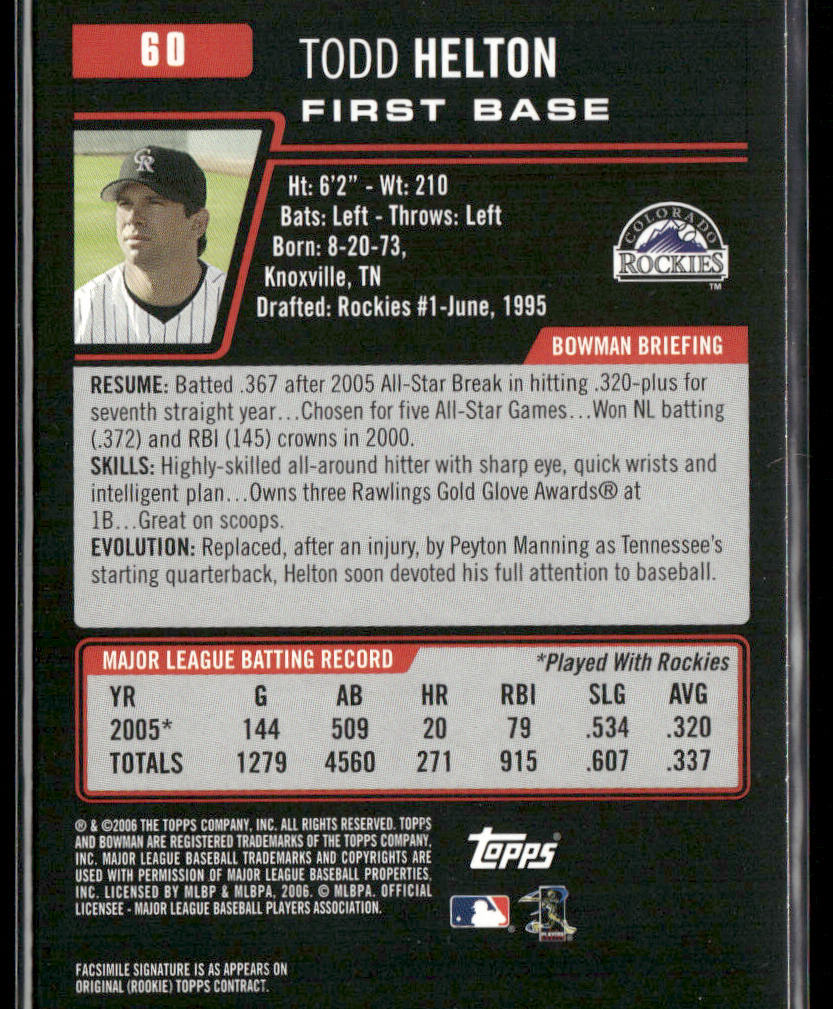 Todd Helton 2006 Bowman #60 Colorado Rockies