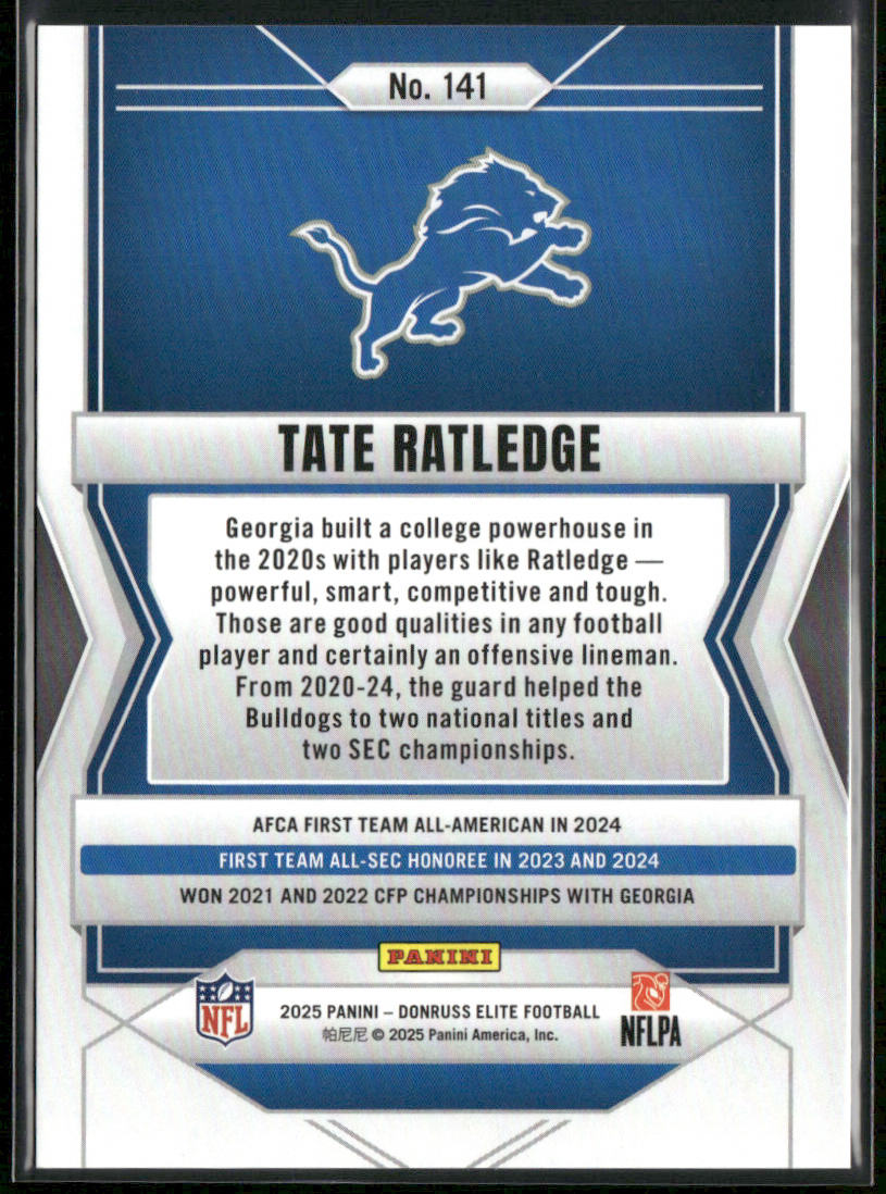 Tate Ratledge 2025 Donruss Elite Status Explosion #141 SN,RC Detroit Lions