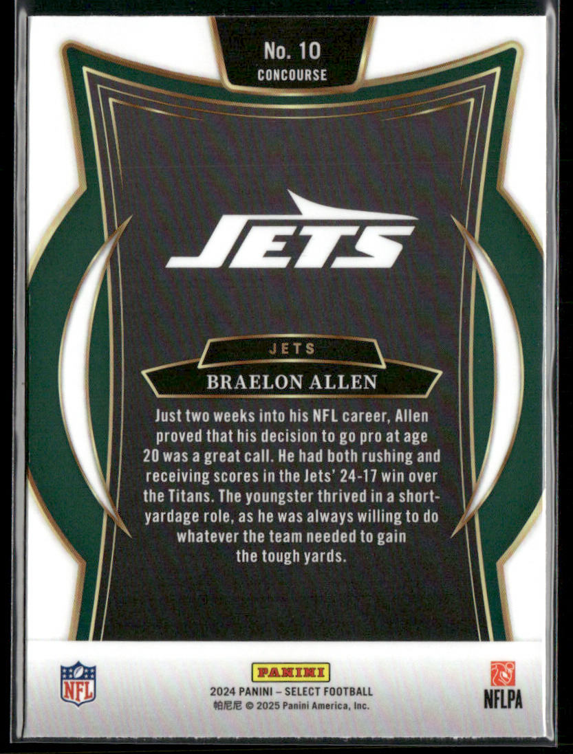 Braelon Allen 2024 Panini Select #10 RC New York Jets