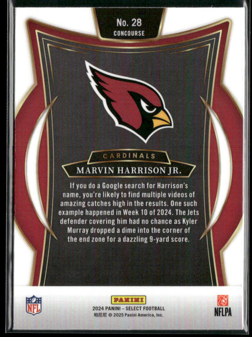 Marvin Harrison Jr. 2024 Panini Select #28 RC Arizona Cardinals