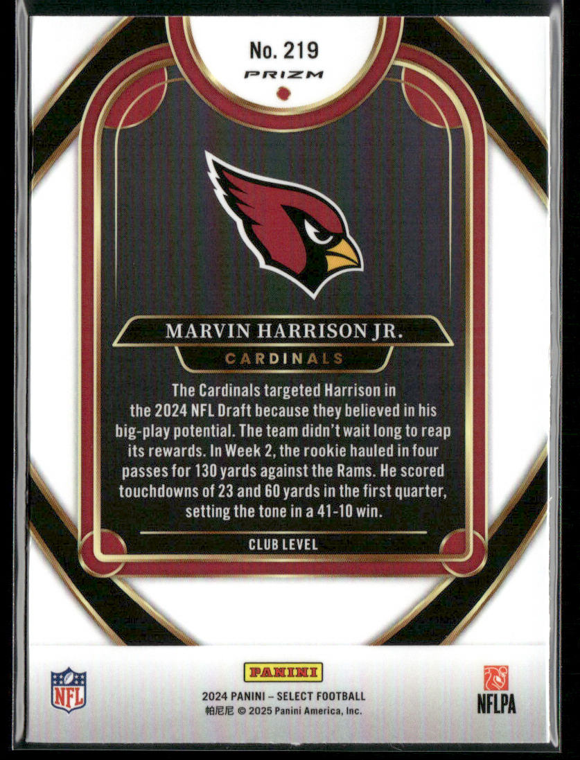 Marvin Harrison Jr. 2024 Panini Select Black & Red Prizm Shock #219 RC Cardinals