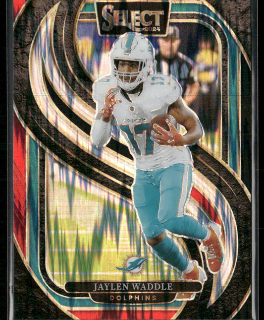 Jaylen Waddle 2024 Panini Select Black & Red Prizm Shock #168 Miami Dolphins