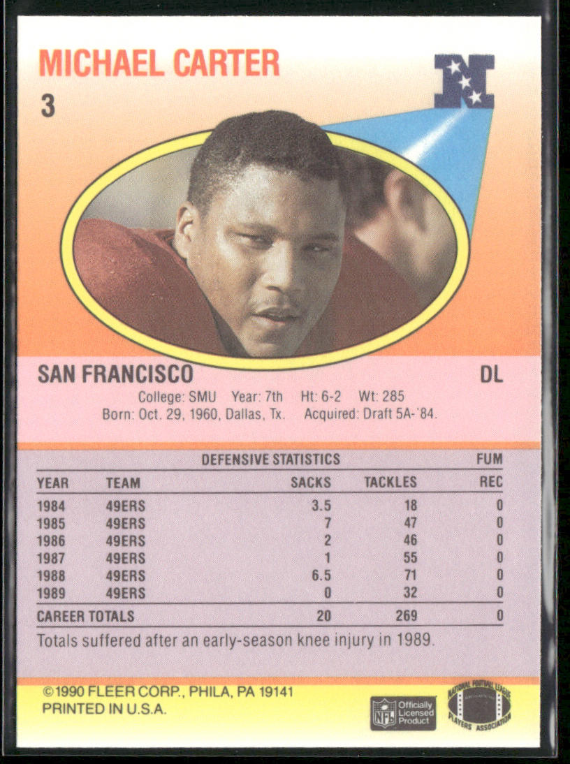 Michael Carter 1990 Fleer #3 San Francisco 49ers