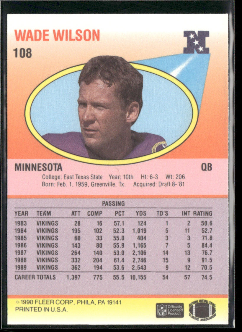 Wade Wilson 1990 Fleer #108 Minnesota Vikings