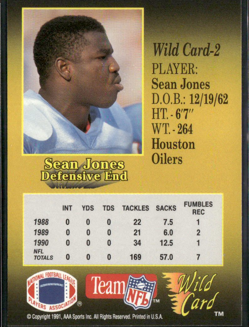 Sean Jones 1991 Wild Card #2 Houston Oilers