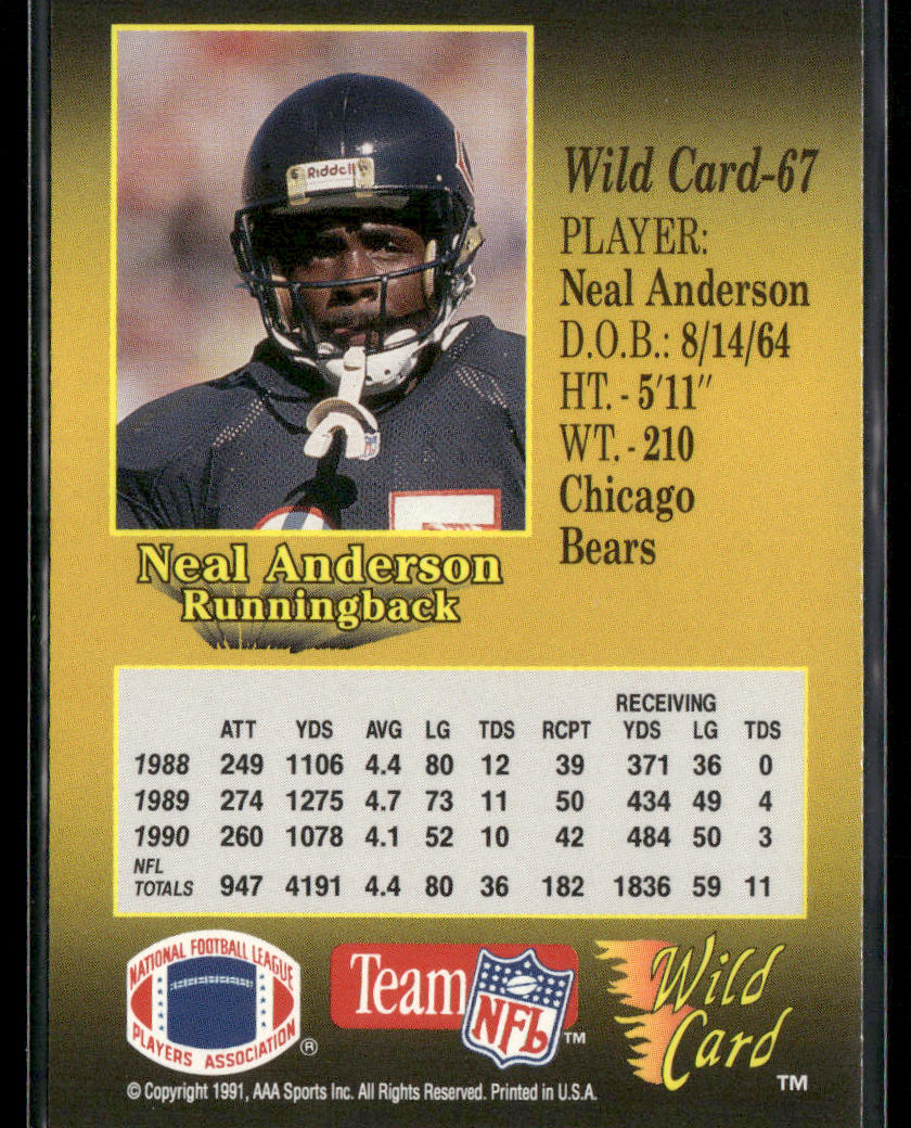 Neal Anderson 1991 Wild Card #67 Chicago Bears