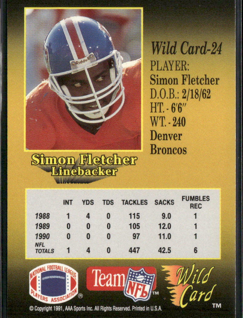 Simon Fletcher 1991 Wild Card #24 Denver Broncos