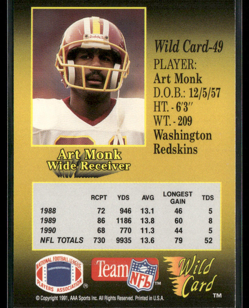 Art Monk 1991 Wild Card #49 Washington Redskins