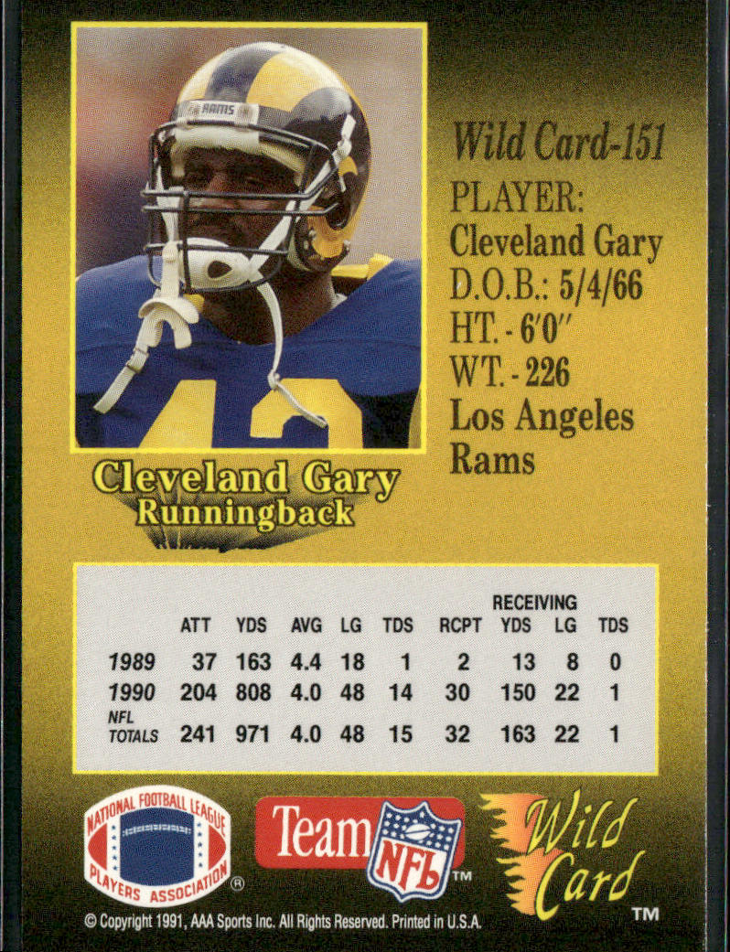 Cleveland Gary 1991 Wild Card #151 Los Angeles Rams