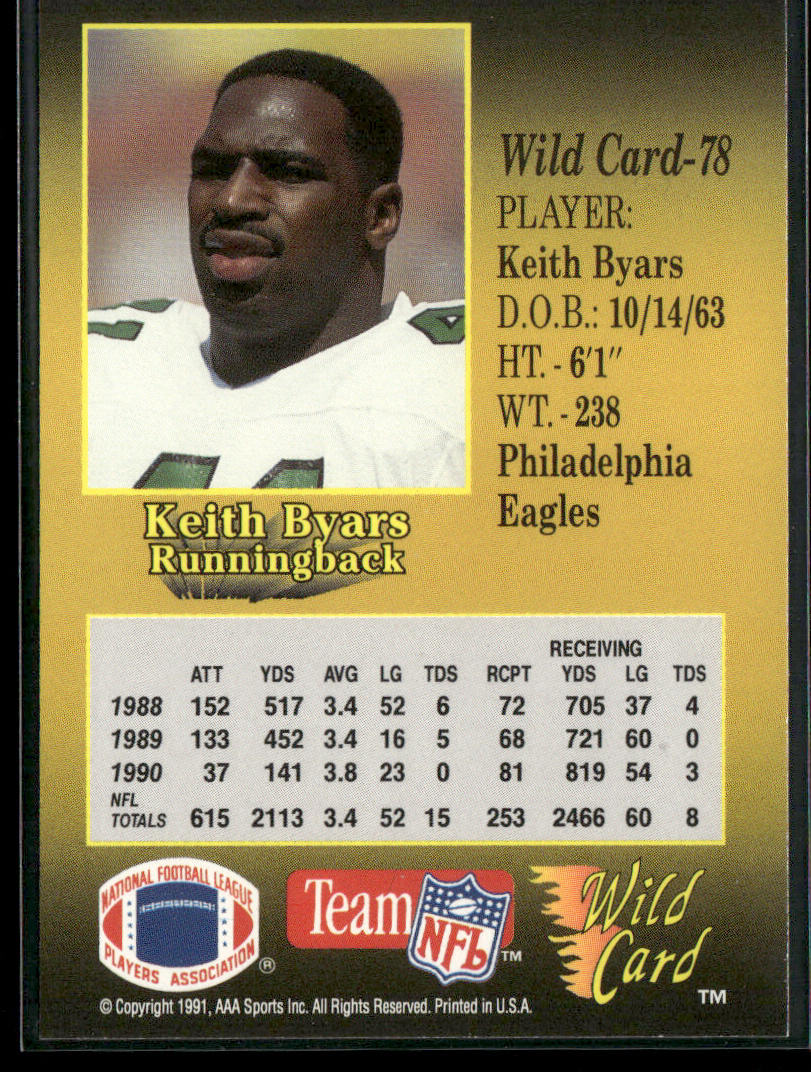 Keith Byars 1991 Wild Card #78 Philadelphia Eagles