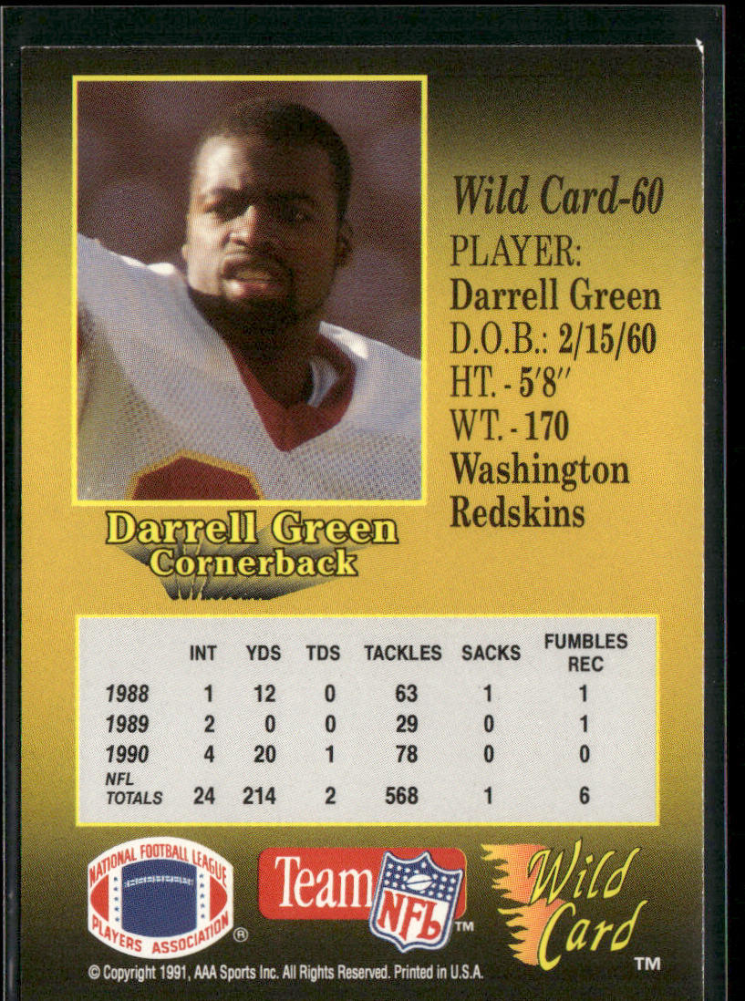 Darrell Green 1991 Wild Card #60 Washington Redskins