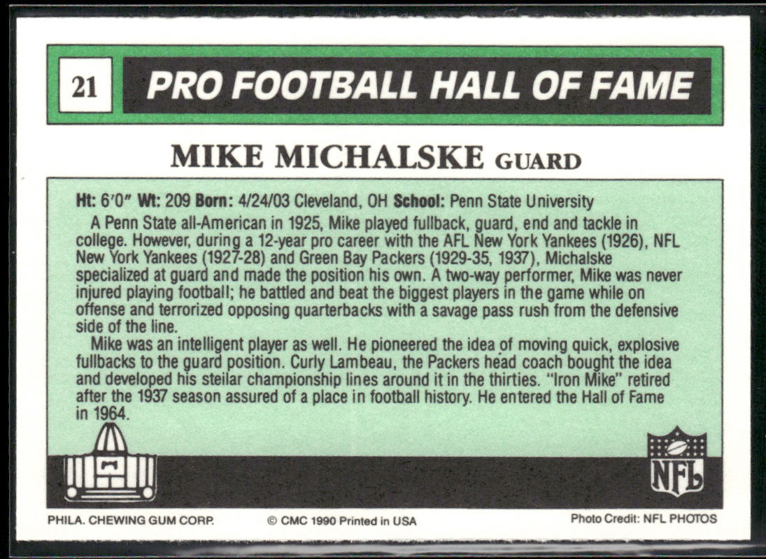 Mike Michalske 1990 Swell Greats #21 Green Bay Packers
