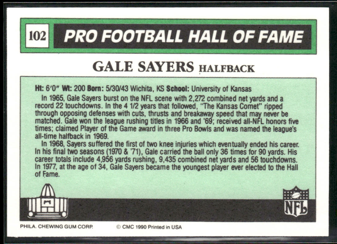 Gale Sayers 1990 Swell Greats #102 Chicago Bears