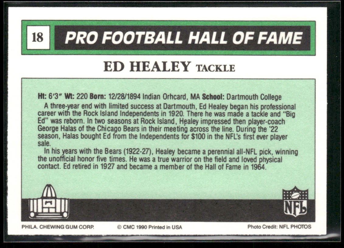 Ed Healey 1990 Swell Greats #18 Chicago Bears