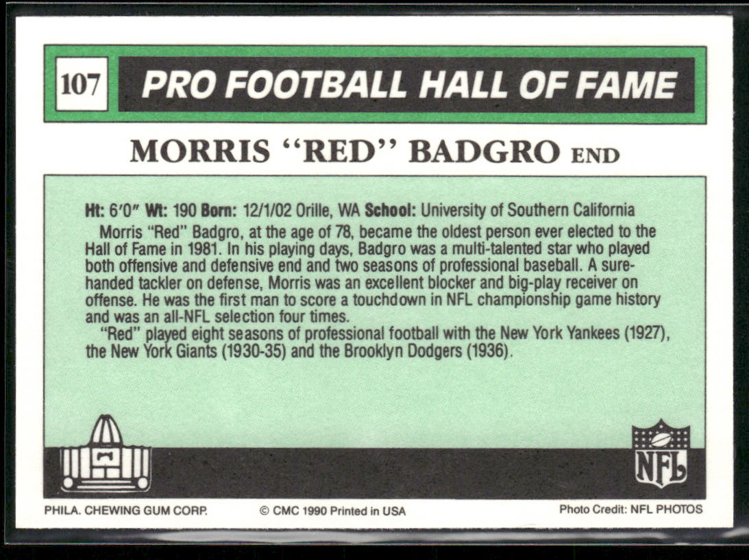 Morris "Red" Badgro 1990 Swell Greats #107 New York Giants