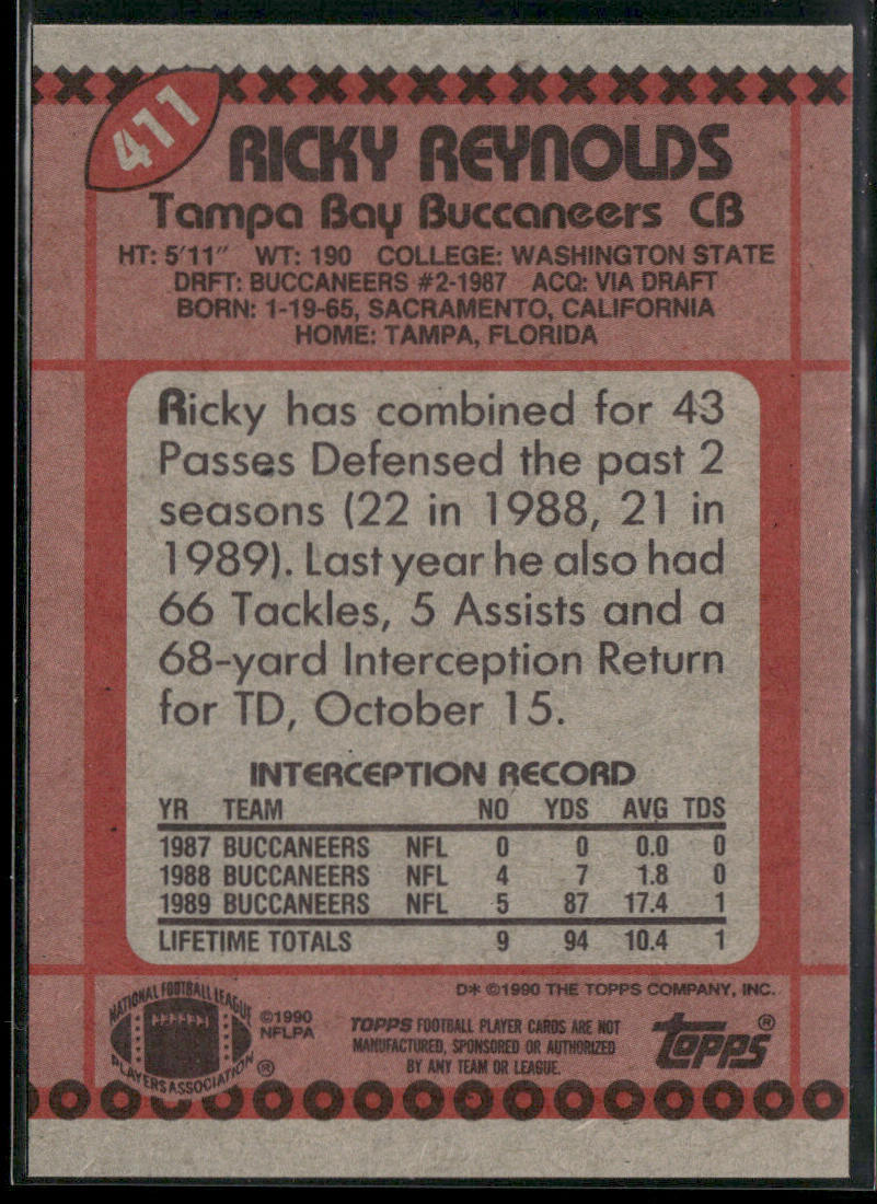 Ricky Reynolds 1990 Topps #411b Tampa Bay Buccaneers