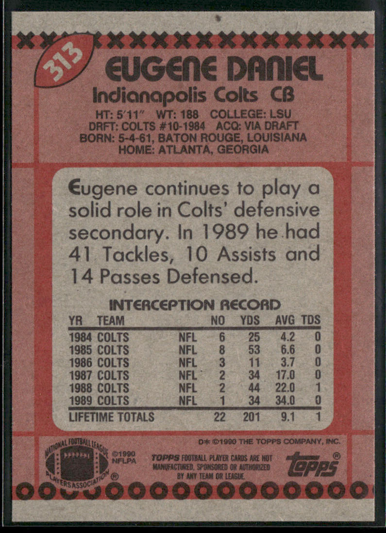 Eugene Daniel 1990 Topps #313b Indianapolis Colts
