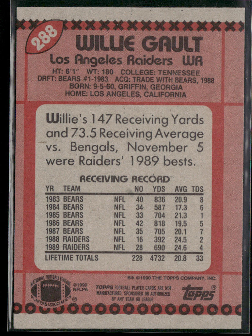 Willie Gault 1990 Topps #288b Los Angeles Raiders