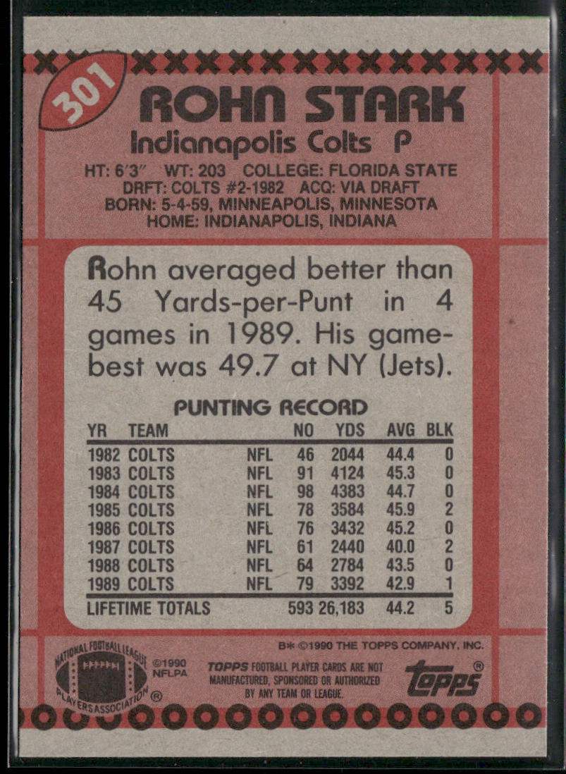 Rohn Stark 1990 Topps #301b Indianapolis Colts