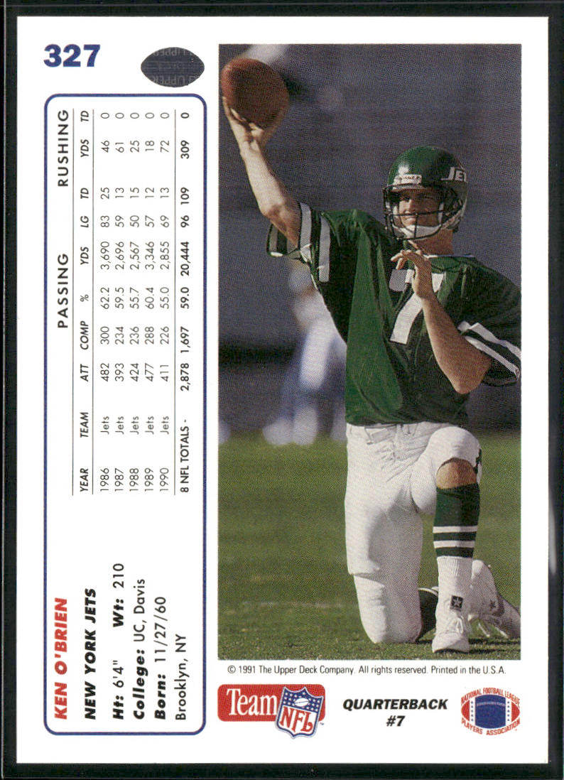 Ken O'Brien 1991 Upper Deck #327 New York Jets