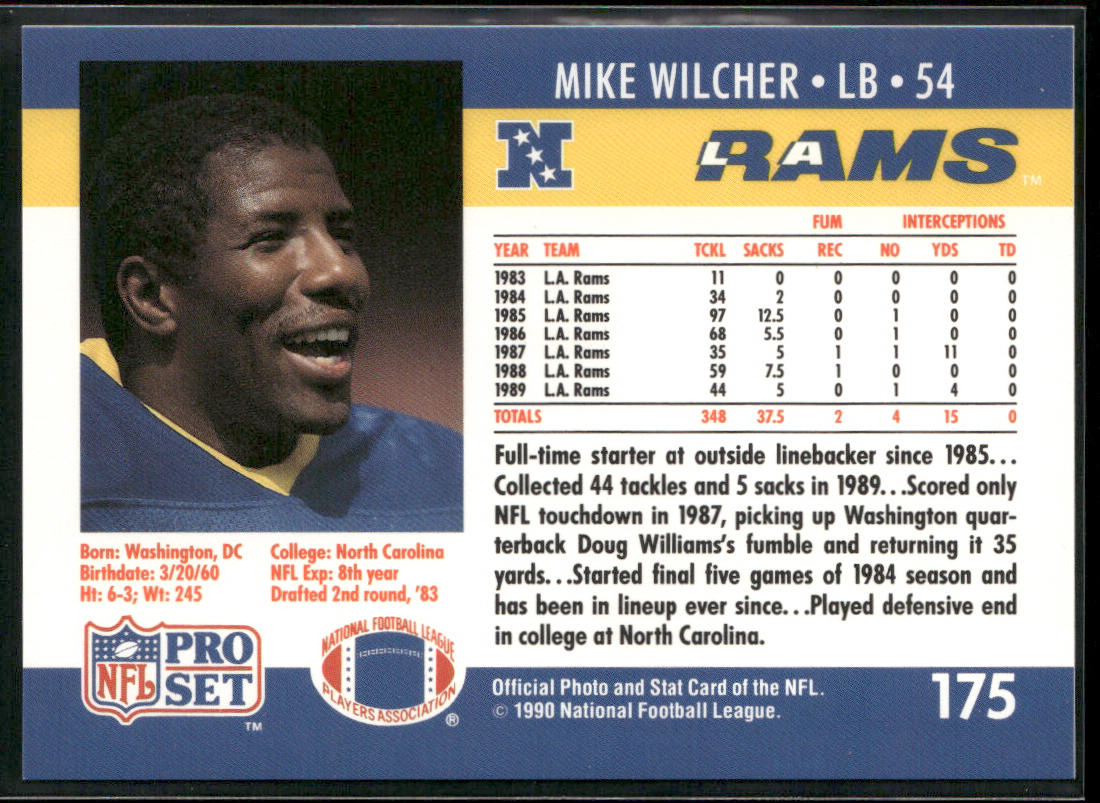 Mike Wilcher 1990 Pro Set #175 Los Angeles Rams
