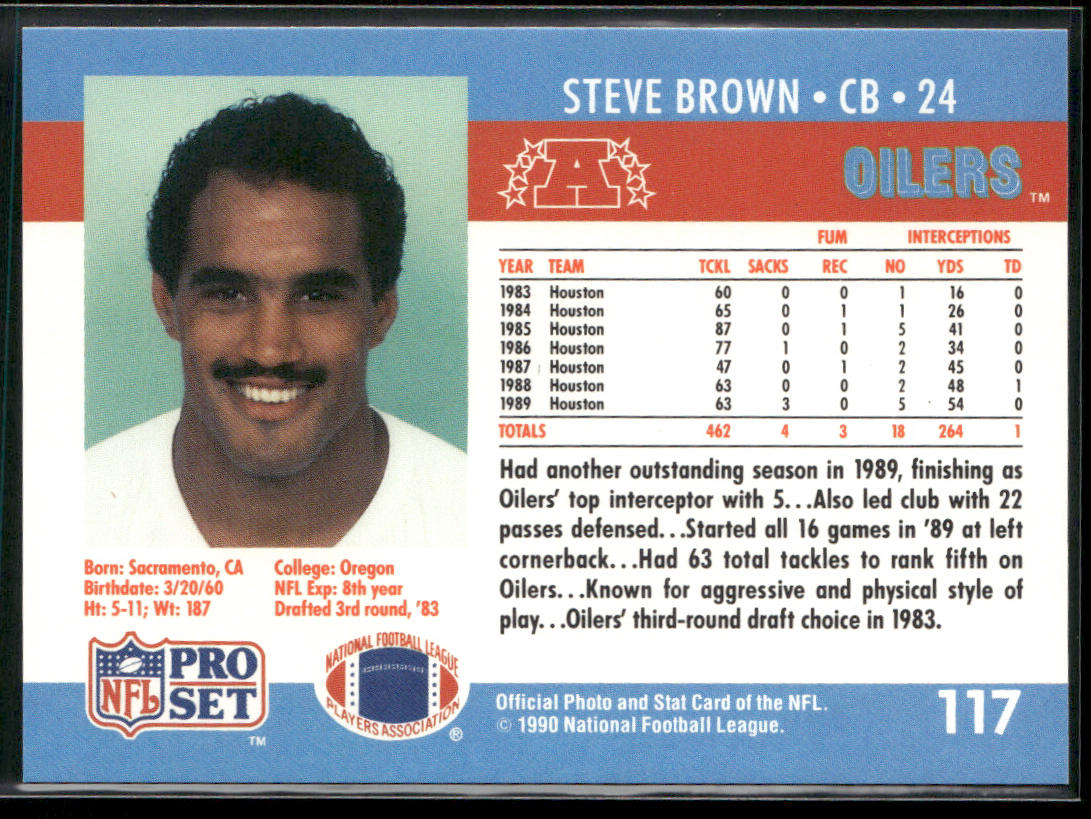 Steve Brown 1990 Pro Set #117 Houston Oilers