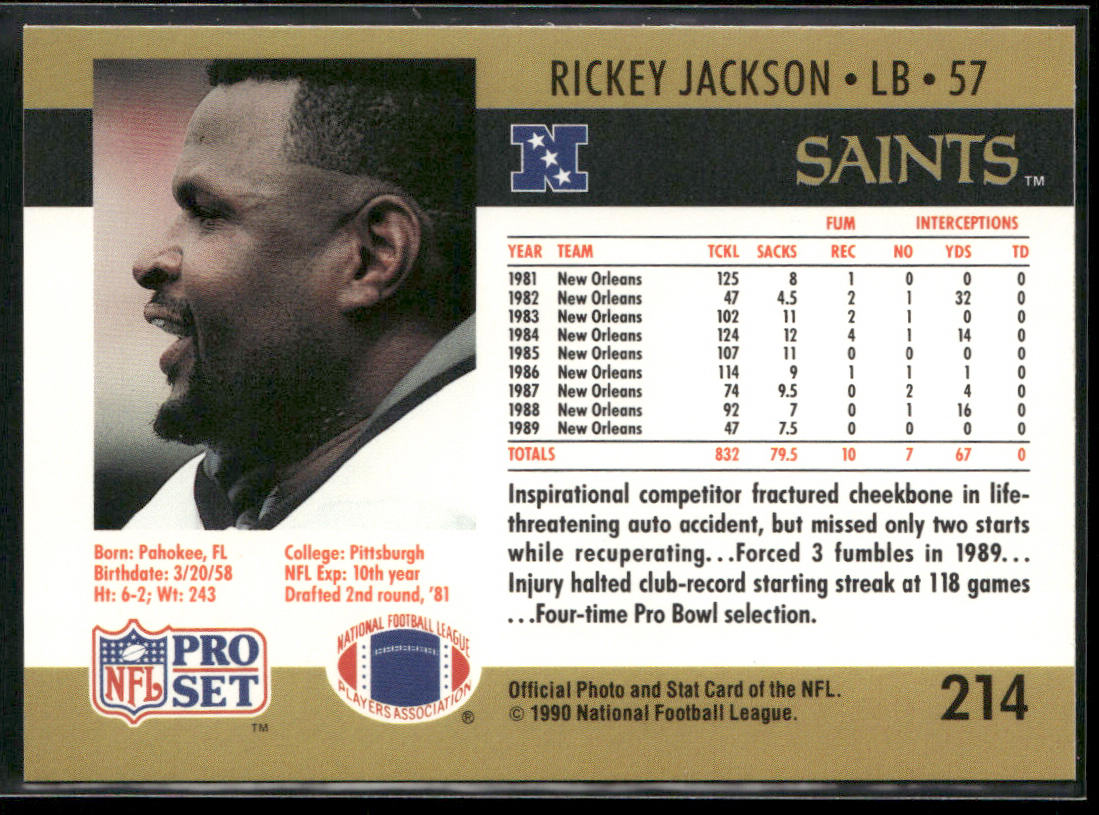 Rickey Jackson 1990 Pro Set #214 New Orleans Saints