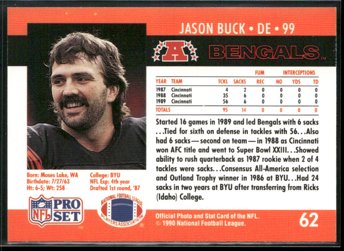 Jason Buck 1990 Pro Set #62 Cincinnati Bengals
