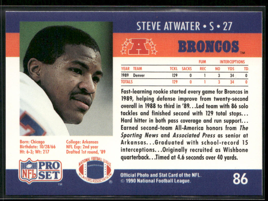 Steve Atwater 1990 Pro Set #86 Denver Broncos back