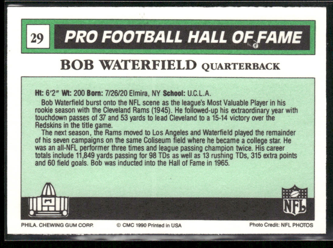 Bob Waterfield 1990 Swell Greats #29 Los Angeles Rams