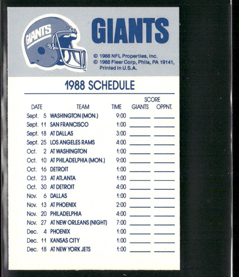 New York Giants Helmet 1988 Fleer Team Action Stickers #NNO
