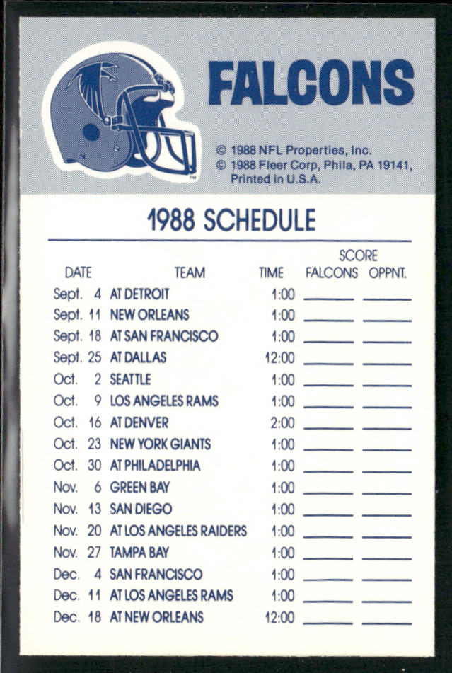 Atlanta Falcons Helmet 1988 Fleer Team Action Stickers #NNO