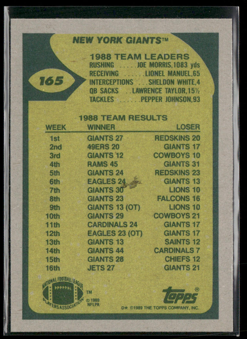 Giants Team Leaders (Morris Up the Middle) 1989 Topps #165b New York Giants