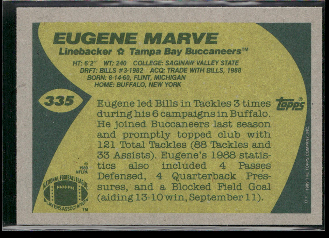 Eugene Marve 1989 Topps #335 Tampa Bay Buccaneers