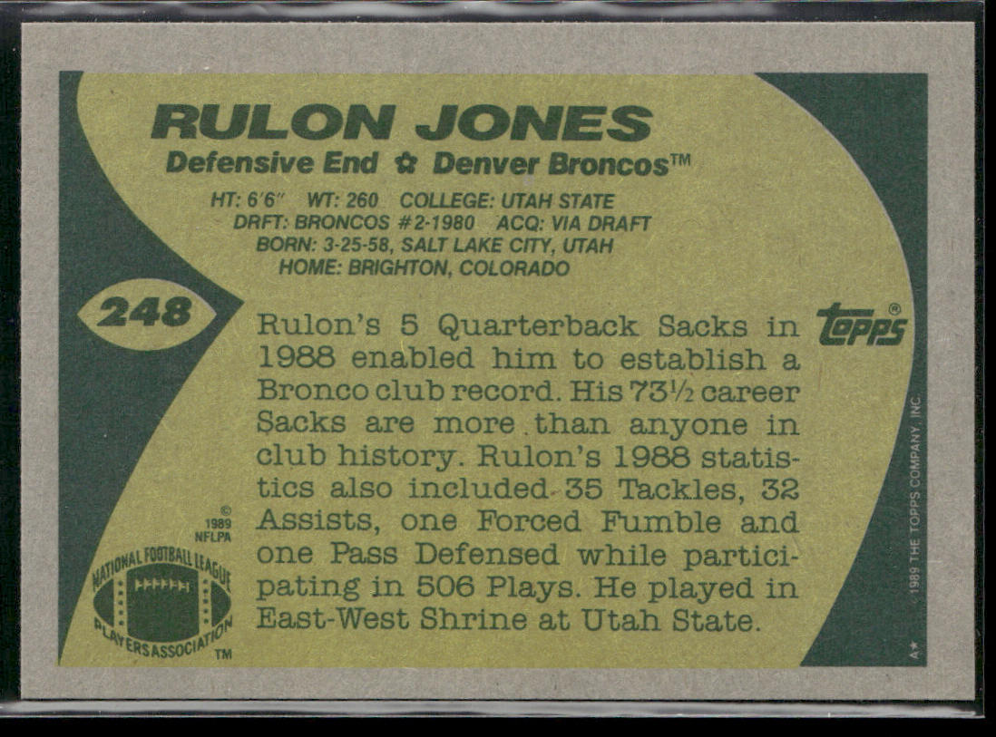 Rulon Jones 1989 Topps #248 Denver Broncos