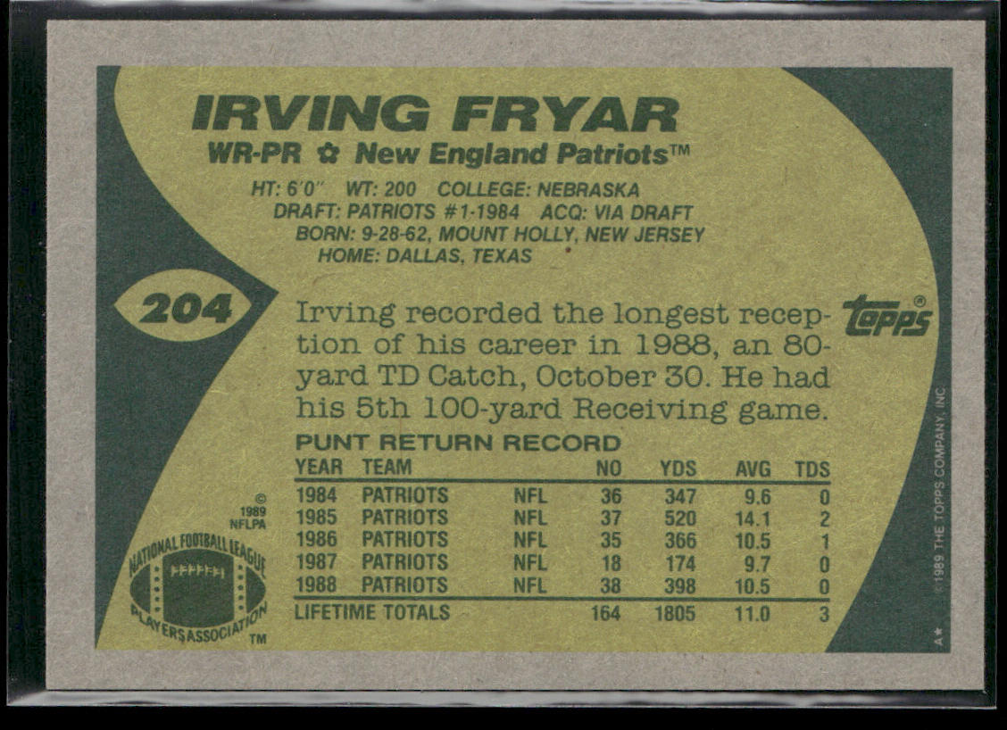 Irving Fryar 1989 Topps #204 New England Patriots