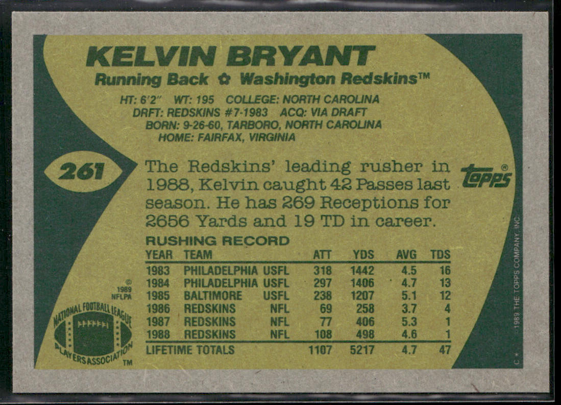 Kelvin Bryant 1989 Topps #261 Washington Redskins