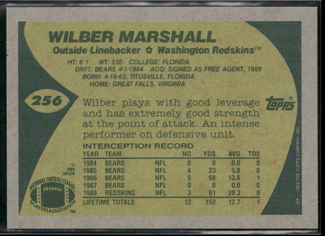 Wilber Marshall 1989 Topps #256 Washington Redskins