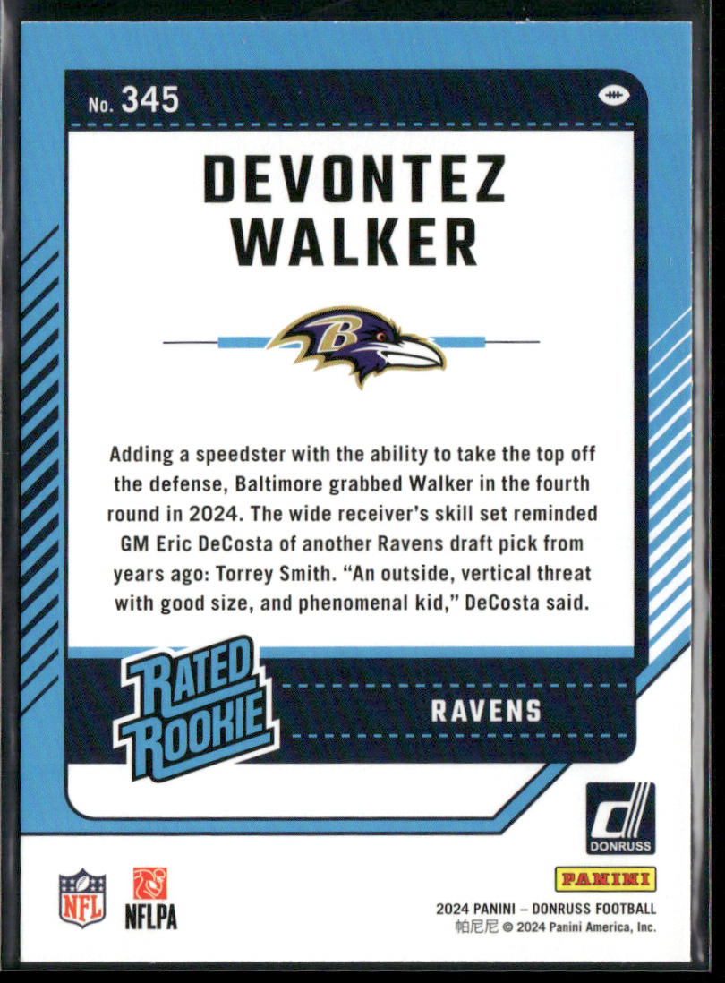 Devontez Walker 2024 Donruss #345 RC Baltimore Ravens back