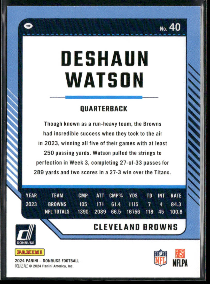 Deshaun Watson 2024 Donruss #40 Cleveland Browns back